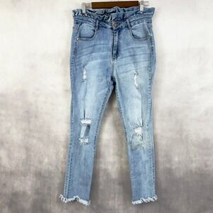 C'Est Toi‎ Black Label Jeans Womens 32 Light Wash Distressed High Rise Paperbag